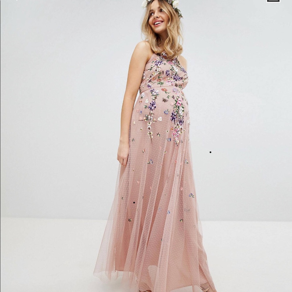 Dobby mesh maternity maxi dress
